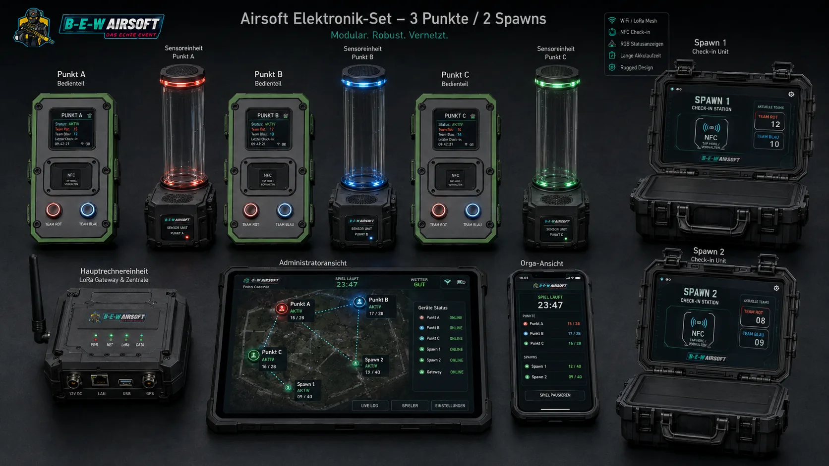 Capture Points, Spawns, Zentrale und Bedienansichten